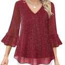 Bebonnie Fall Shirts for Women 2025: Feminine Sparkly Sequin Dressy Blouses for Women Glitter Party Plus Size Tops for Evening Wear Christmas Tunic Tops for Women Loose Fit Dressy Shirts Wine, XXXL