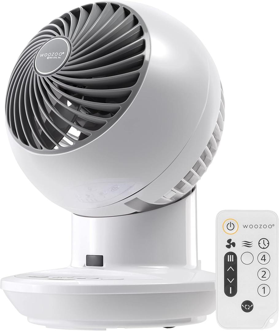 IRIS USA WOOZOO Air Circulator Fan with Remote, Oscillation, 3 Speeds, 52ft Max Air Distance, Adjustable Tilt, Quiet Motor, Small Fan for Bedroom, Office, Dorm, White