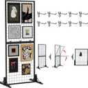 Grid Wall Display Panel Heavy-Duty Foldable, 2ft x 6ft Black Wire Wall Grid 1-Pack with 10 Hooks, Spring-Loaded Pins( Flat Base) for Retail Display Racks,Vendor Booth Display Stand, Trade Exhibits