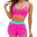 Jolefille High Waitsed Bikini Sets for Women Two Piece Swimsuit Tummy Control Bathing Suit Shorts V Neck Top Lace Up ,XL