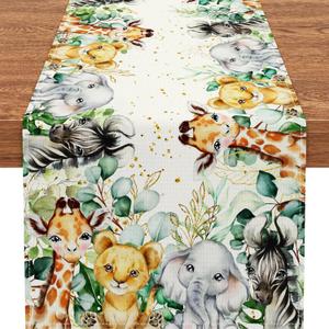 Jungle Safari Baby Shower Table Runner Animal Print Kitchen Dining Decor Seasonal Cotton Linen Table Runner 72x13 Inch for Home Party Decor