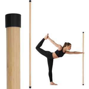 Yoga Stick, 5ft Exercise Stick for Mobility, Stretching Stick with Non-Slip Ends, Exercise Dowel for Physical Therapy, Balance Pole and Stretch Bar for Posture Correction (1 PCS 58 inches Natural Bamboo)