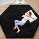 EVOIONOS Black Hexagon Rug, Fluffy Area Rug for Bedroom, 4x4.6 Feet Shag Cute Carpet for Kids Girls Room, Fuzzy Plush Ultra Soft Cozy Non Slipfor Indoor Floor, Shaggy Furry Faux Fur Rug, Dorm
