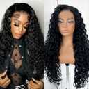 13x6 Curly Wig Synthetic Long Curly Lace Front Wig Pre-Plucked Glueless Deep Wave Curly HD Lace Front Wig Kinky Wear And Go Lace Front Wig (Natural black)