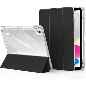 Compatible with iPad (A16) 11 Inch 11th Generation Case 2025 and for iPad 10th Generation Case 10.9 inch 2022, Clear Back Slim Trifold Stand with Pencil Holder Auto Wake/Sleep, Black