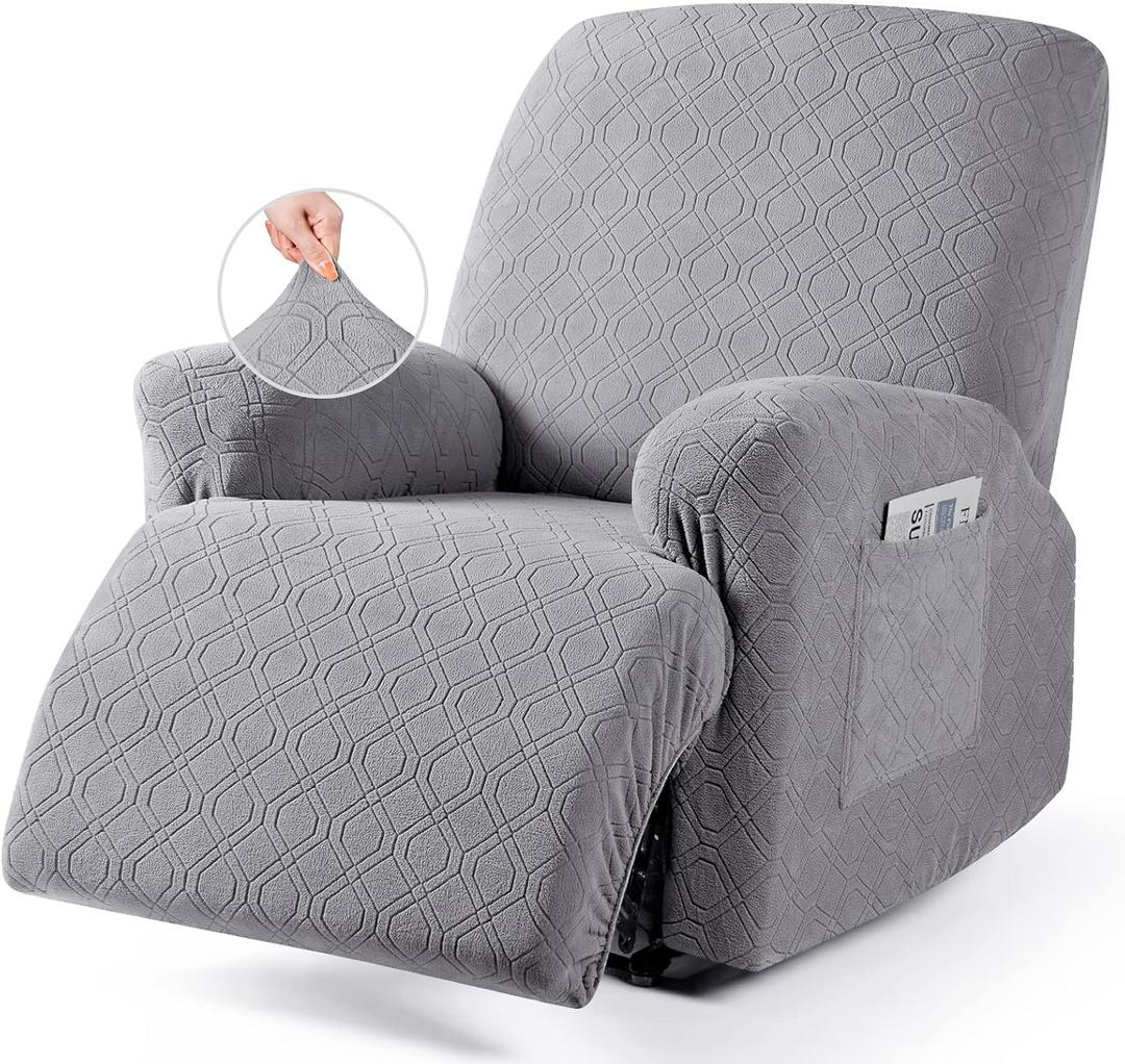 VANSOFY Oversized Recliner Chair Cover,4Pieces Stretch Recliner Covers for Recliner Chair Soft Reclining Chair Slipcover with polyester & spandex material,Furniture Protector for Dogs Cats(Light Gray) (1 Seater--X Large)