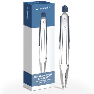 Misen Kitchen Tongs - Dishwasher Safe, Heavy Duty - Precision Stainless Steel Grilling Tool - Heat Resistant - Perfect for Serving and Air Frying - 13 Inch | Blue