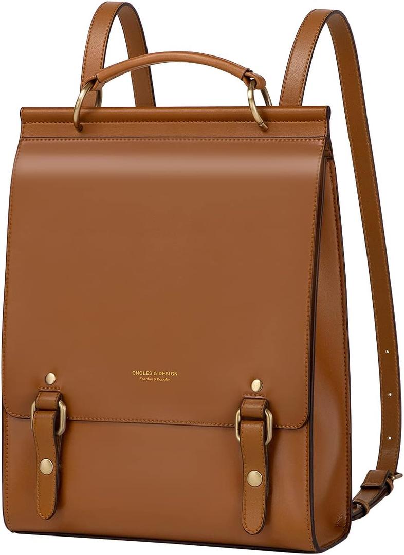 Cnoles Leather Backpack Purse For Women Fashion Ladies Vintage Bags Casual College Travel Backpacks bag Orange (25 x 9.5 x 33.5)