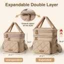 Lunch Bag Women Double Layer Lunch Bag Puffer Insulated Lunch Box Waterproof Bottom Large Lunch Box for Women for Work or Travel, Khaki