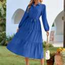 BerryGo Womens Long Sleeve Dresses 2026 Maxi Casual V Neck Belted Button Down Wedding Guest Shirt Dress with Pockets (Blue, L)