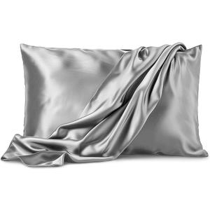 Pure Bedding Satin Pillowcase Pack of 2 - Queen Size (20"x30", Grey) - Silky Pillow Cases for Hair and Skin - Satin Pillow Covers with Envelope Closure - Extra Soft Premium Microfiber