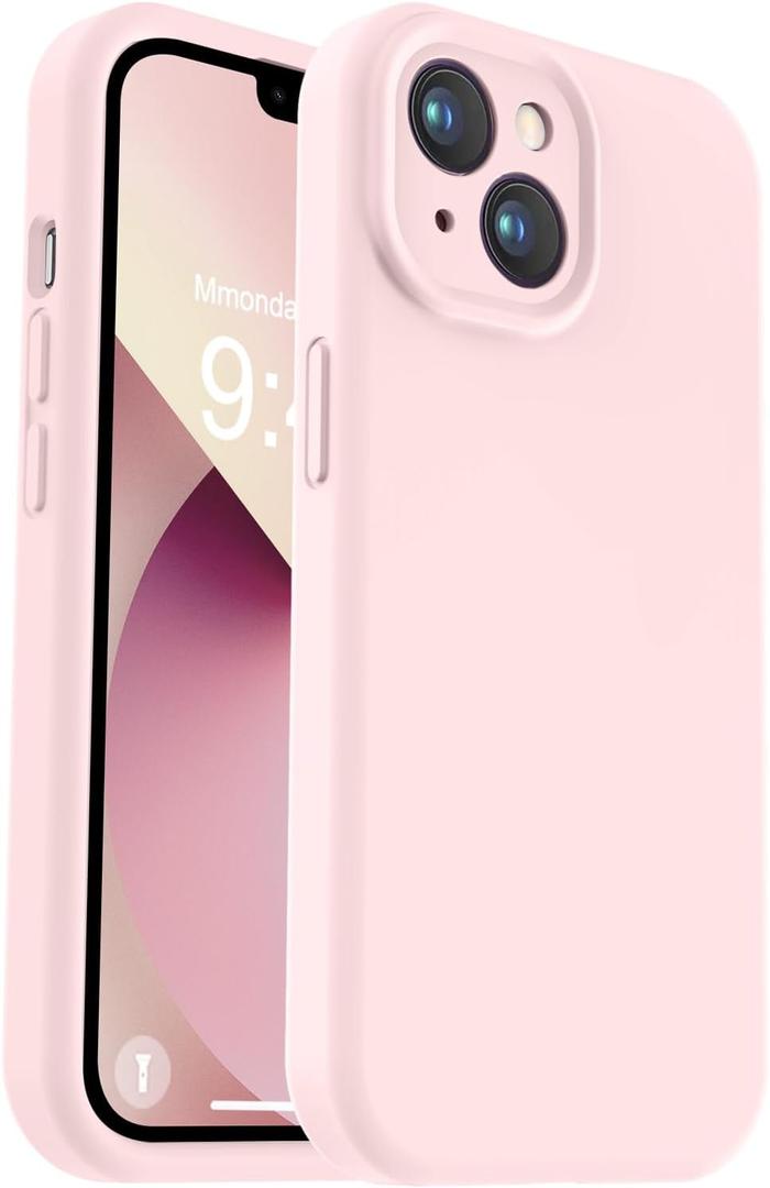 Vooii Compatible with iPhone 13 Case, Liquid Silicone Upgrade Camera Protection Soft Anti-Scratch Microfiber Lining Shockproof Phone Case for iPhone 13 6.1 inch - Chalk Pink