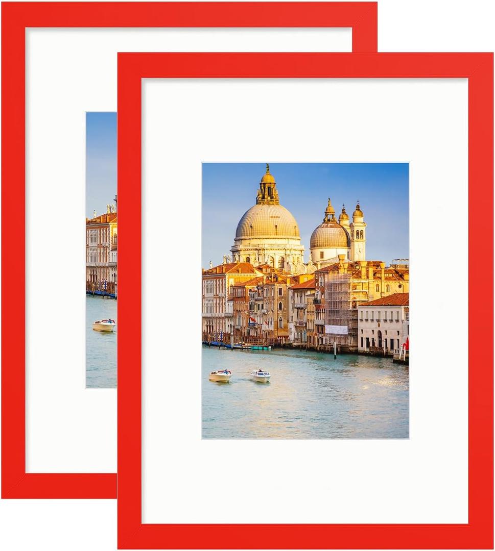 wyooxoo 9x12 Picture Frame Red Made of Solid Wood Photo Frames Display Pictures 6x8 with Mat or 9x12 Without Mat Colorful Frame For Horizontal Vertical Wall Mounting