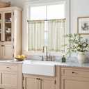 jinchan Green Boho Linen Kitchen Tier Curtains 24 Inch Rod Pocket 2 Panels, 26"W x 24"L
