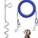 Supet Dog Tie Out Cable and Stake for Yard and Camping, Heavy Duty Stakes and Lead for Large Dogs up to 125lbs, Dog Scew and Tether for Outside (10FT)