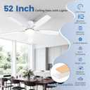 52 Inch Ceiling Fans with Lights, Remote & App Control, Quiet Reversible DC Motor, 6 Speeds, Dimmable 3CCT LED Light, Low Profile Flush Mount Ceiling Fan for Bedroom Living Room, White