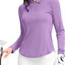 Women's Golf Shirts Lightweight UPF 50+ Long Sleeve Shirts UV Protection Quick Dry Cool Polo Shirts for Women Work Outdoor (Purple, L)