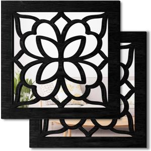 2 PCS Square Wall Mirror,Rustic Farmhouse Wall Mirrors,12 inch Small Mirror Art (style2 Black)