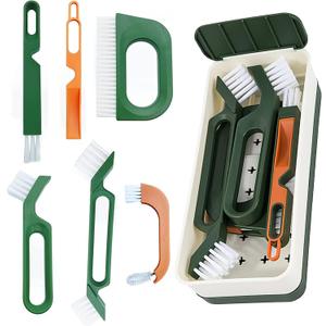 2 x Kitchen Scrub Brush Set with Ergonomic Handle, Deep Cleaning Brushes, Include Dish, Grout, Groove Gap, Bottle, Bathroom Brush Heads (Green)