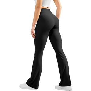 keriffe Women's Flare Yoga Pants Ribbed Seamless High Waisted Workout Bootcut Leggings Tummy Control (Black, XS)