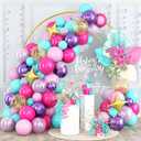 HILAVO Pink Purple Blue Balloon Arch Kit Teal Hot Pink Metallic Purple Party Latex Balloon Garland with Confetti and Star Foil Balloons for Girls Princess Birthday Baby Shower Neon Party Decorations
