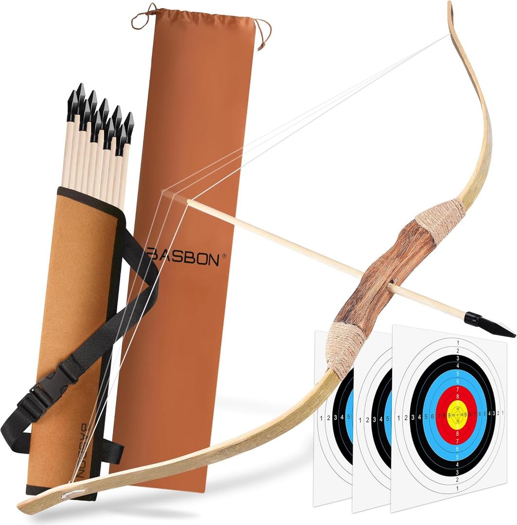 Kids Bow and Arrow Set, 32 Inch Archery Set Handmade Wooden Toy Bow and Arrow for Kids 6-8 8-12, 1 Bows 1 Quivers 10 Arrows 3 Targets & Storage Bag, Gifts for Youth Boys and Girls