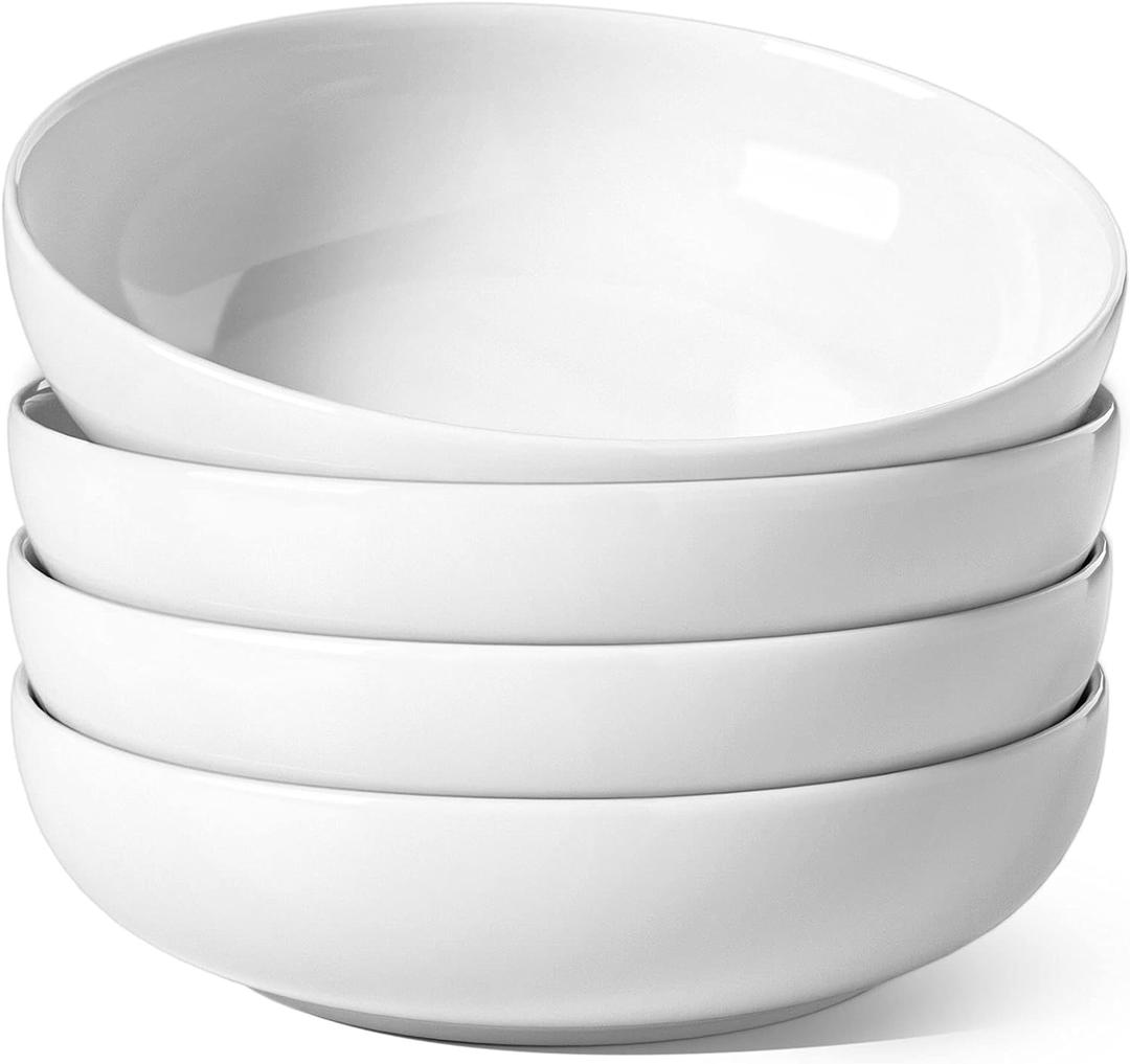 LE TAUCI Pasta Bowls 45 oz, Salad Bowls Set for Serving Soup, Pasta, Noodle, Dinner, Large Kitchen Bowl Plates, Microwave Safe - 8.5 Inch, Set of 4, White (45 oz, White)