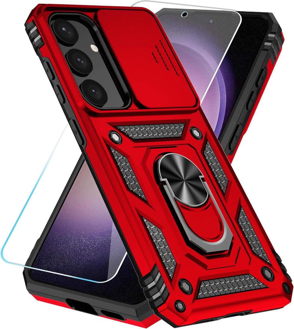 SunStory Case for Samsung Galaxy S24 Plus / S25 Plus Case with HD Screen Protector & Kickstand & Slide Camera Cover, [ Military-Grade ] Phone Case for S24 Plus / S25 Plus 6.7" (Red)