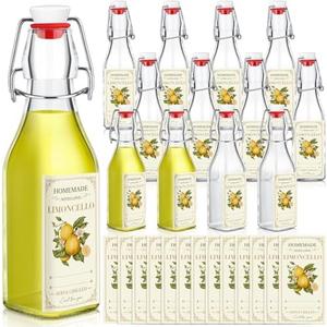 Havawish 6 Sets Limoncello Swing Top Glass Bottles for Homemade 8 oz Flip Clear Top Lemoncello Bottles with Labels Stoppers for Home Brewing Gifts Wedding Housewarming Party Favors(Square)