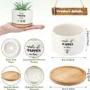 Reallnaive 6 Pcs Inspirational Succulent Pots with Bamboo Tray, Mini Ceramic Planters Appreciation Gifts for Employees Teachers Nurses Coworker Staff Team Thank You Graduation (Plants Not Included)