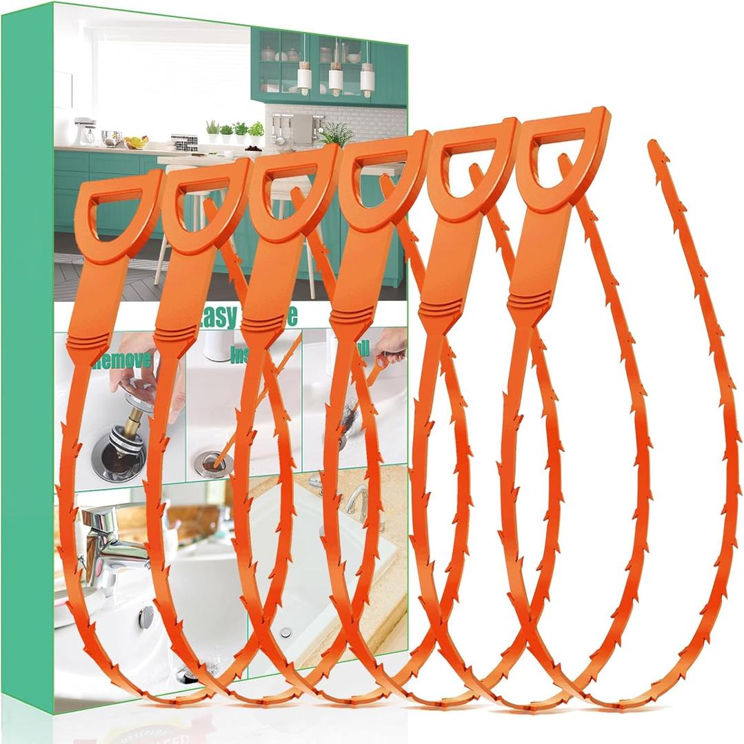 Drain Snake Hair Drain Clog Remover - 6 Pack Shower Snake Sink Unclogger Tool with Exquisite Packaging (Orange)