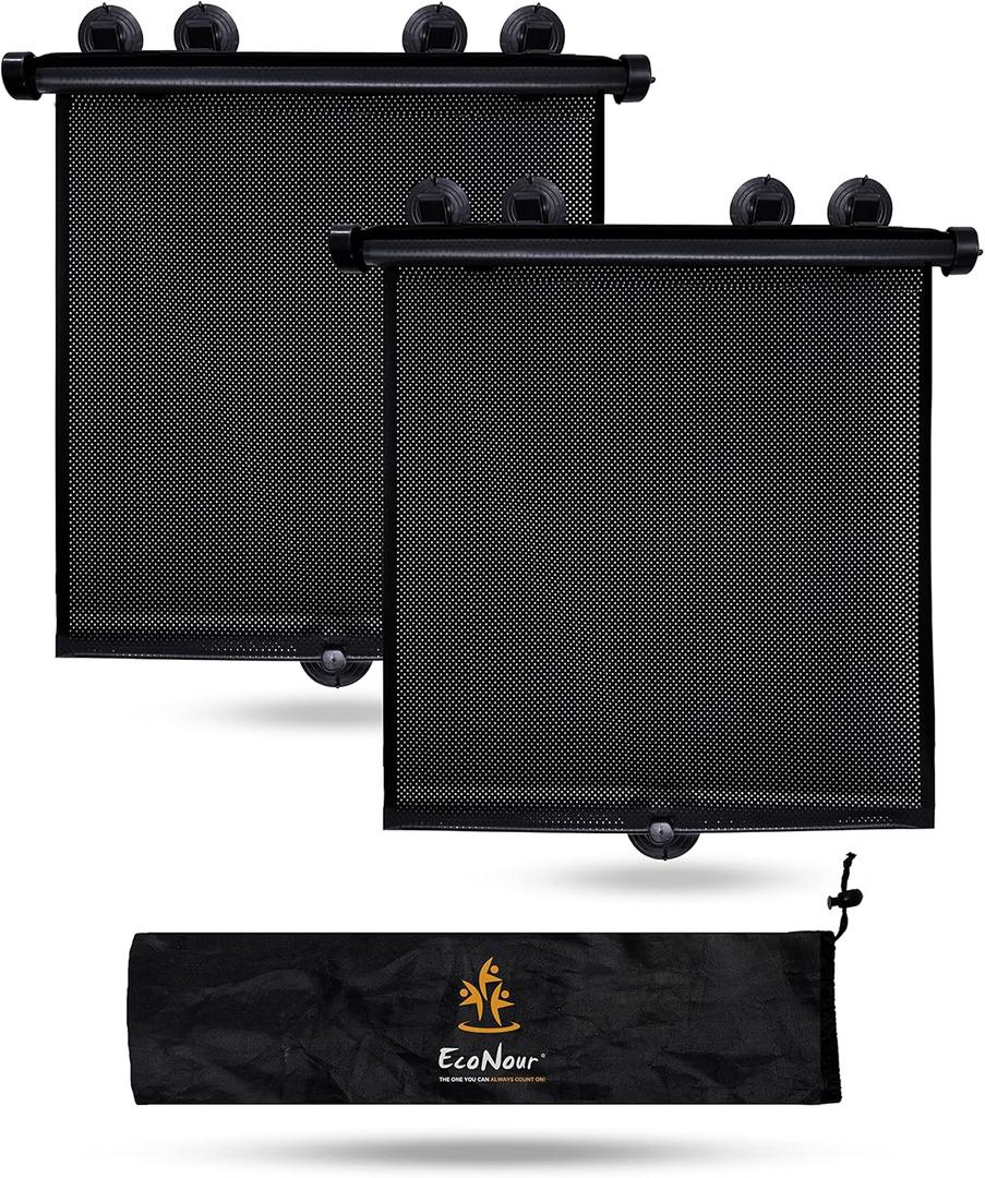 EcoNour Window Shades for Car Baby (2 Pack) | Retractable car Window Shade for Baby for Sun Protection for Kids, Passengers & Pets in The Back Seat | Car Window Covers for Trucks | (20x22)