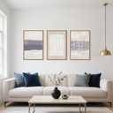 HOURIA Blue White Abstract Neutral Framed Canvas Wall Art Set,Minimalist Boho Waves Lines Wall Decor,Modern Geometric Shapes Print,Mid Century Grunge Artwork for Living Room,Bedroom,Office- 24"x36"x3