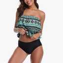 Women's Removable Straps Tankini Swimsuit Tummy Control Floral Two Piece Bathing Suit with Bikini Bottoms Beachwear XL, 1 Missing Strap