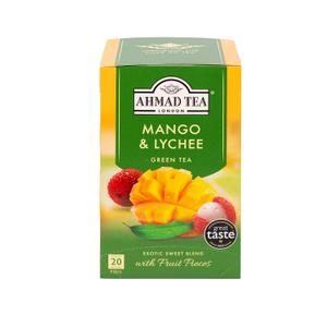 Ahmad Tea Green Tea, Mango & Lychee Teabags, 20 ct (Pack of 1) - Caffeinated & Sugar-Free (EXP 09/12/28)