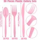 Kochorie 90 Pieces Pink Plastic Cutlery Set Disposable Plastic Utensils Heavy Duty Flatware Set Includes 30 Knives 30 Forks 30 Spoons for Party Wedding Birthday