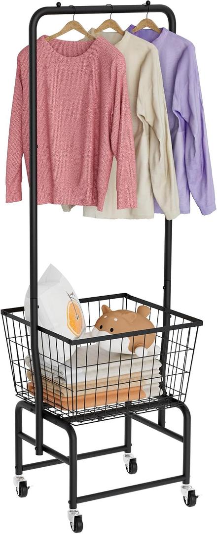 Rolling Laundry Cart with Wheels, Laundry Hamper Basket Organizer with Clothes Hanging Rack, Wire Storage Cloth Shelf Butler, Black, 
Product Dimensions	22.5"L x 16.5"W x 65"H