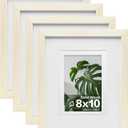 Egofine 8x10 Picture Frames Set of 4, Made of Solid Wood Covered by Plexiglass 4x6 and 5x7 with Mat or 8x10 without Mat, for Table Top Display and Wall Mounting Photo Frame Beige