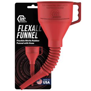 FlexAll Long Flexible Funnel for Automotive Use - Durable Nitrile Rubber - Ideal for Car Oil Change, Transmission Funnel Fluid, Diesel, Fuel, Gas - Made in USA - Red (12 x 4 Inches) (Small)
