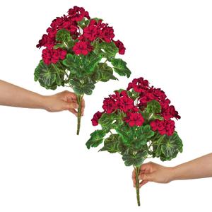 QIANYUN 2Pcs 19'' Realistic Artificial Geranium, Uv Resistant, Wedding Kitchen Garden Table Centerpieces Indoor Outdoor Decor (Red Geranium Flower)