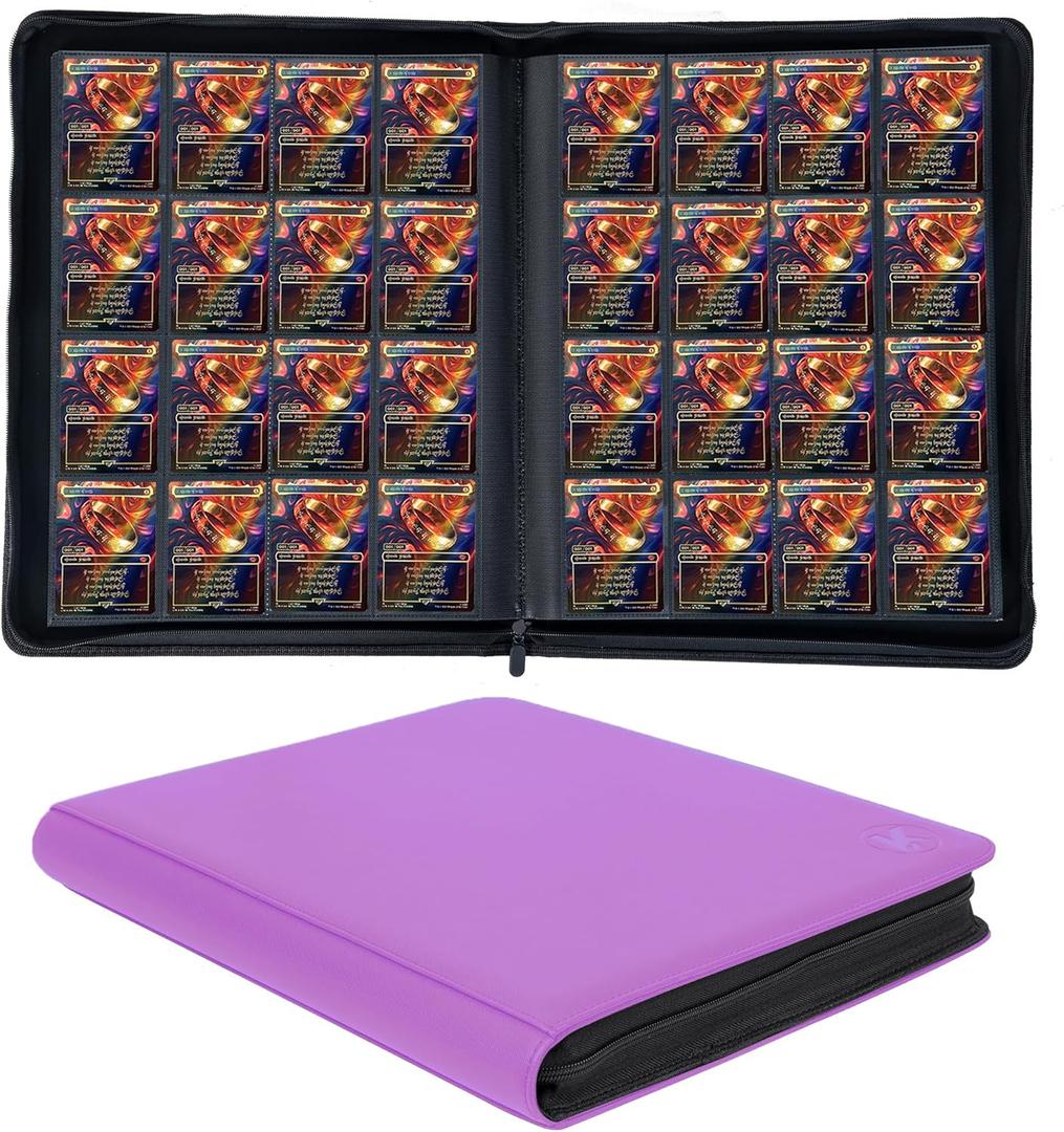 1000+ Pockets Trading Card Binder, 16-Pocket Card Ablum Compatible with MTG,Sports Cards & Other Standard Size Trading Cards (Light Purple)