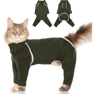 Cat Pajamas - Army Green, L - Prevents Hair Loss, Sticky Hair Clothes, Sphynx Clothes, Anti-Licking or Skin Disease Recovery Suit for Female Cats, Pet Apparel Onesie