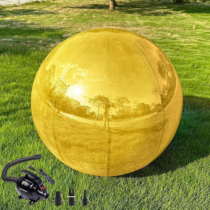 Inflatable Mirror Ball, 2m 80in Golden Inflatable, Shiny Mirror Ball with Double-Layer PVC Garden Balls for Party, Wedding, Outdoor&Indoor Decor, with 600w air Pump