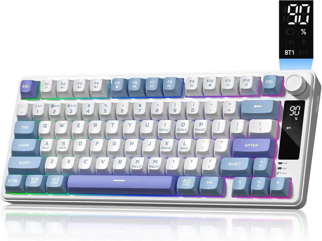 Womier DK75 75% Wireless Gaming Keyboard, RGB Backlit Creamy Keyboard with Multifunction Knob & Screen, Tri-Mode 2.4GHz/USB-C/BT5.0, Anti-Ghosting No-Conflict Silent Membrane Keyboard for MAC Windows