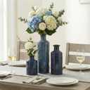 Blue Ceramic Vase Set - 3 Blue Small Vases, Farmhouse Country Flower Vase Home Decor, Living Room Decoration, Table Decoration, Fireplace Decor, and Entrance Decorations Centerpieces