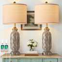 Farmhouse Lamps for Bedroom Set of 2, 28" VintageTable Lamps for Living Room with USB A+C Charging Ports, Touch Lamps for Nightstand, 2 Bulbs Included