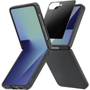 Ruky for Z Flip 7 Case with Privacy Screen Protector, Full Body Cover Anti-Scratches Shockproof Hard PC Ultra-Thin, Support Wireless Charging Protective Phone Cover for Samsung Galaxy Z Flip 7, Black