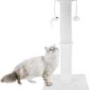 Cat Scratching Post 34 Inches Heavy Duty and Thicker Cat Scratching Post Sisal Rope with Hanging Ball and Mice Scratching Post for Indoor Cats and Adult(White)