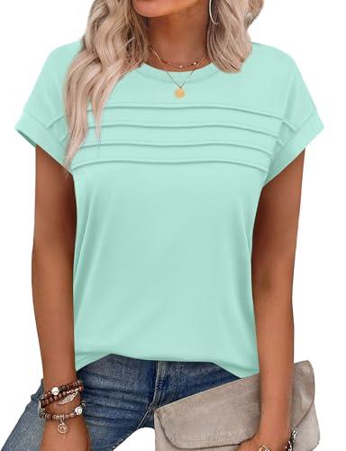 Plus Size Tops for Women Dressy Casual Womens Summer Tops for Women Business Casual Outfits Cap Short Sleeve T Shirts Spring Clothes Fashion Trendy 2025 Mint Green 2XL