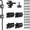 SKYSEN Self-Closing Fence Gate Hinges, Latch, and 24" Drop Rod for Double Gate Fence, Fence Gate Hardware - Easy to Install, Sturdy and Durable - Black Plastic Coated(smzt-01)
